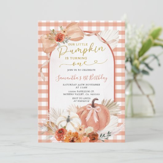 オレンジ私たちの小さなカボチャは1つの誕生日を回している 招待状 (スタンド正面)