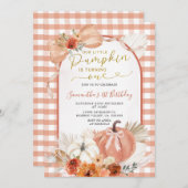 オレンジ私たちの小さなカボチャは1つの誕生日を回している 招待状 (正面/裏面)