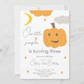 オレンジ私たちの小さなカボチャ3rd誕生日ムーンスターズ 招待状 (正面)