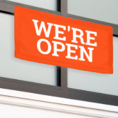 オレンジ私たちは開いているテンプレートビジネスのバナーの看板 横断幕 (ビルの外側)