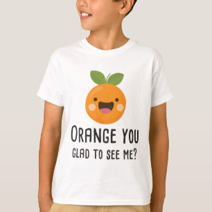 オレンジ私に会うこと嬉しいおもしろいなしゃれのフルーツ Tシャツ