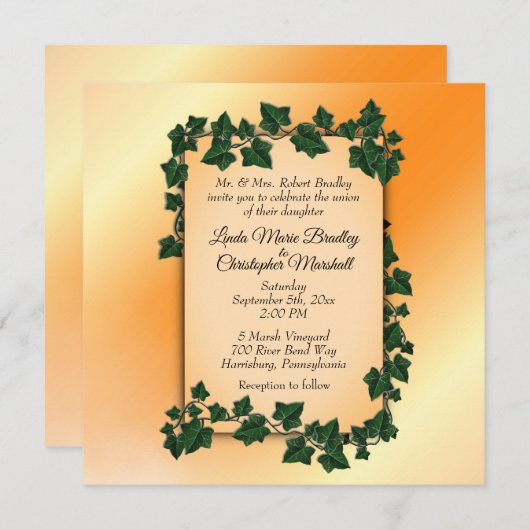 オレンジ秋の結婚式招待状 招待状 (正面/裏面)