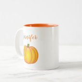 オレンジ秋カボチャイラストレーションと名前をカスタムする ツートーンマグカップ (正面左)