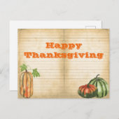 オレンジ秋カボチャ収穫感謝祭 ポストカード (正面/裏面)