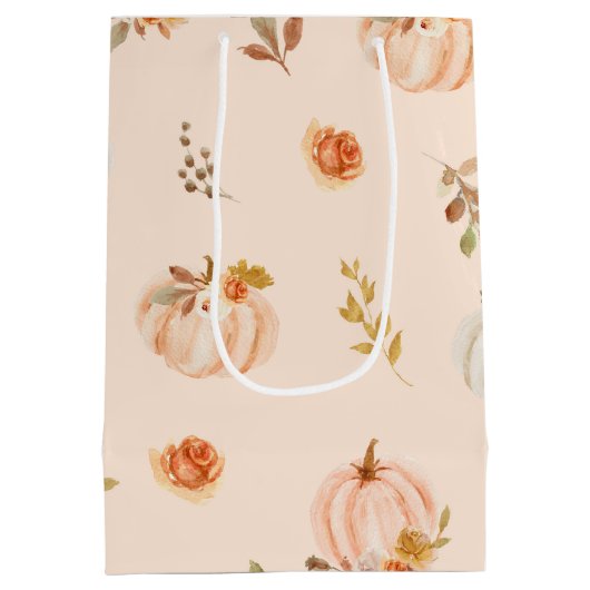 オレンジ秋リトルカボチャの誕生日 ミディアムペーパーバッグ (裏面)