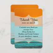 オレンジ空及びティール（緑がかった色）水のビーチの日の出の絵画 サンキューカード (正面/裏面)