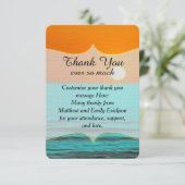 オレンジ空及びティール（緑がかった色）水のビーチの日の出の絵画 サンキューカード (スタンド正面)