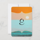 オレンジ空及びティール（緑がかった色）水のビーチの日の出の絵画 サンキューカード (裏面)