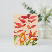 オレンジ紅葉オリジナル水彩画 ポストカード (スタンド正面)