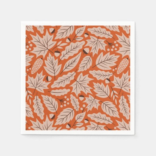 オレンジ紅葉&どんぐりのパターン スタンダードカクテルナプキン (正面)