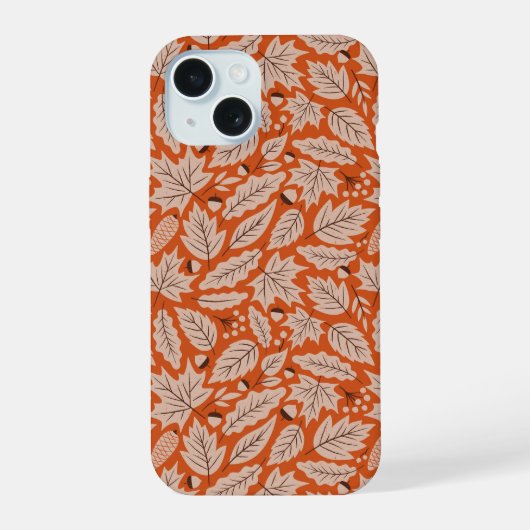 オレンジ紅葉&どんぐりのパターン iPhone 15ケース (裏面)