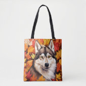 オレンジ紅葉&シベリアハスキー犬 トートバッグ (正面)