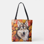 オレンジ紅葉&シベリアハスキー犬 トートバッグ (裏面)