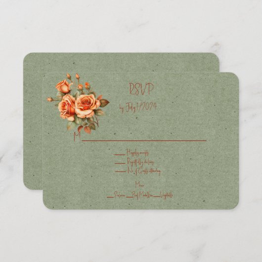 オレンジ素晴らしとグリーンのフローラの結婚ブーケ 出欠カード (正面/裏面)