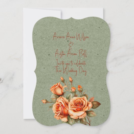 オレンジ素晴らしとグリーンのフローラの結婚ブーケ 招待状 (正面)