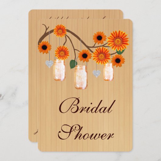 オレンジ素朴のメイソンジャースブライダルシャワー招待 招待状 (正面/裏面)