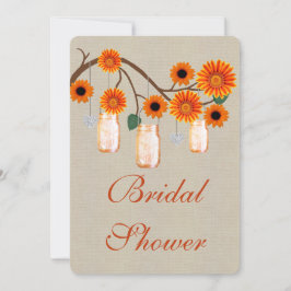 オレンジ素朴のメイソンジャースブライダルシャワー招待 招待状