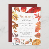 オレンジ素朴の葉|秋テーマのブライダルシャワー インビテーションポストカード (正面/裏面)