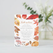 オレンジ素朴の葉|秋テーマのブライダルシャワー インビテーションポストカード (スタンド正面)