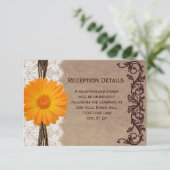 オレンジ素朴ガーベラデイジーウェディングレセプションカード エンクロージャーカード (スタンド正面)
