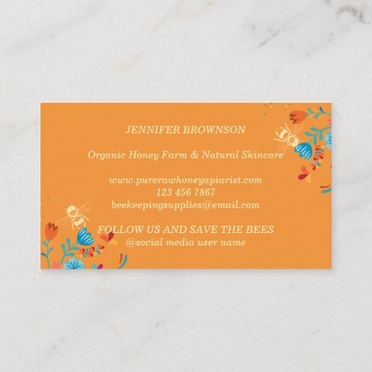 オレンジ素朴スタイルハニービーアピールファーム 名刺 (裏面)