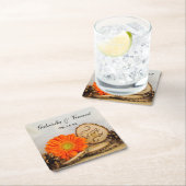 オレンジ素朴デイジーウッドラ結婚ンド スクエアペーパーコースター (インサイチュ)