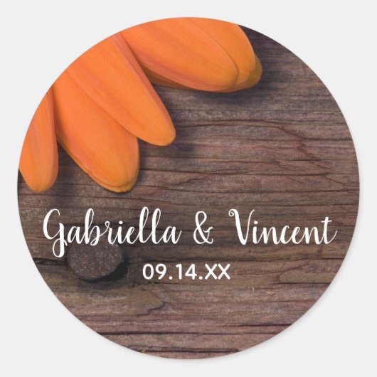 オレンジ素朴デイジーカントリーウェディング封筒用シール ラウンドシール (正面)