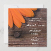 オレンジ素朴デイジーカントリーバーン婚約パーティ 招待状 (正面)