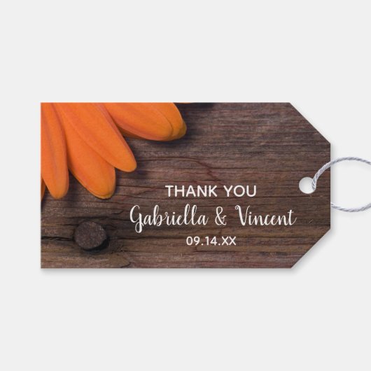 オレンジ素朴デイジーカントリーバーン結婚式の引き出物ラベル ギフトタグ (正面(横))