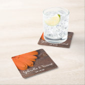 オレンジ素朴デイジーバーンウッドカントリーウェディング スクエアペーパーコースター (インサイチュ)