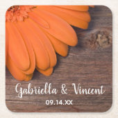 オレンジ素朴デイジーバーンウッドカントリーウェディング スクエアペーパーコースター (正面)