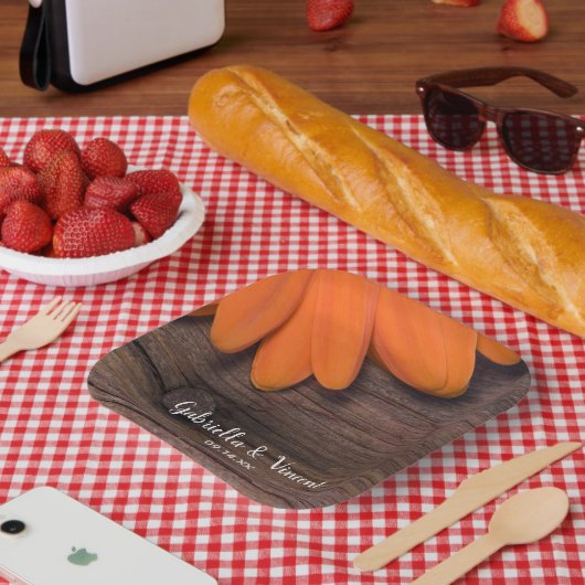 オレンジ素朴デイジーバーンウッドカントリーウェディング ペーパープレート (ピクニック)