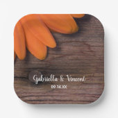 オレンジ素朴デイジーバーンウッドカントリーウェディング ペーパープレート (正面)