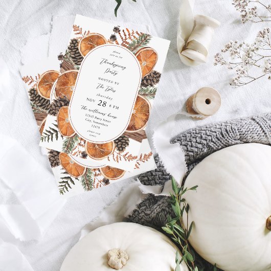 オレンジ素朴ホリデイサンクスギビング 招待状