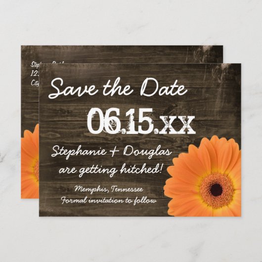 オレンジ素朴色のデイジーウッド日付はがきを保存 案内ポストカード (正面/裏面)