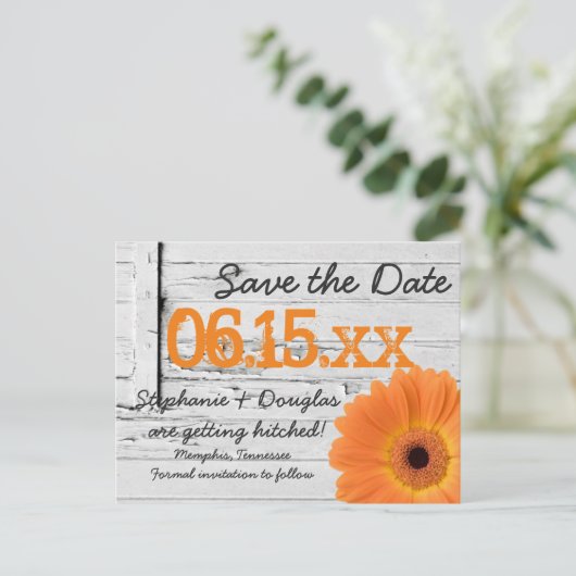 オレンジ素朴色のデイジーウッド日付はがきを保存 案内ポストカード (スタンド正面)