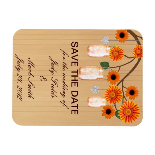 オレンジ素朴色のメイソンJars日付磁石を保存 マグネット (横)