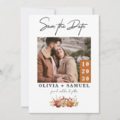 オレンジ素朴色の秋の写真の結婚式の日付を保存 招待状 (正面)