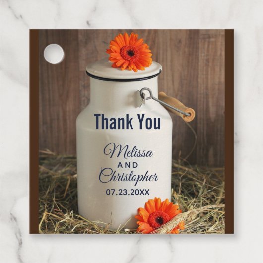 オレンジ素朴色の花が咲く白いミルク結婚ジグ フェイバータグ (正面)