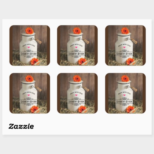 オレンジ素朴色の花のキッチン付きホワイトミルクジュグ スクエアシール (シート)