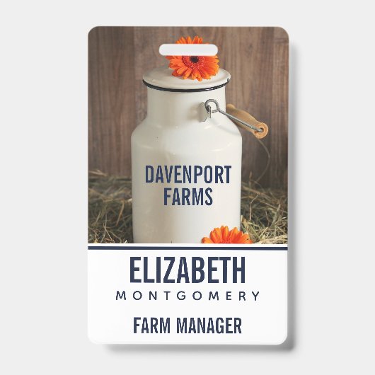 オレンジ素朴色の花付き白ミルクジュグ写真 バッジ (Front)