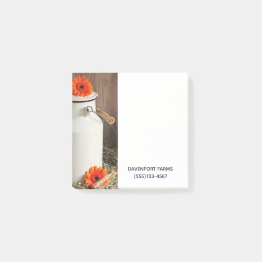 オレンジ素朴色の花付き白ミルクジュグ写真 ポストイット (正面)