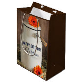 オレンジ素朴色の花付き白ミルクジュグ写真 ミディアムペーパーバッグ (正面アングル)