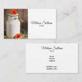 オレンジ素朴色の花付き白ミルクジュグ写真 名刺 (正面/裏面)