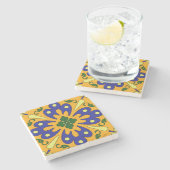 オレンジ素朴色の黄色と青のタイルスペインのコースター ストーンコースター (横)