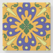オレンジ素朴色の黄色と青のタイルスペインのコースター ストーンコースター (正面)