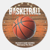 オレンジ素朴色バスケ赤ちゃんシャワー ラウンドシール (正面)