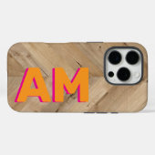 オレンジ素朴色ピンクのシャドウモノグラムの木のテクスチャ Case-Mate iPhoneケース (裏面 (横))
