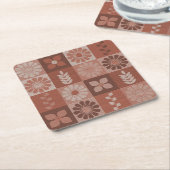 オレンジ素朴色ブラウンバーラップパターン紙コースター スクエアペーパーコースター (アングル)