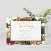 オレンジ素朴色 |赤フローラ結婚ブーケ 招待状 (スタンド正面)